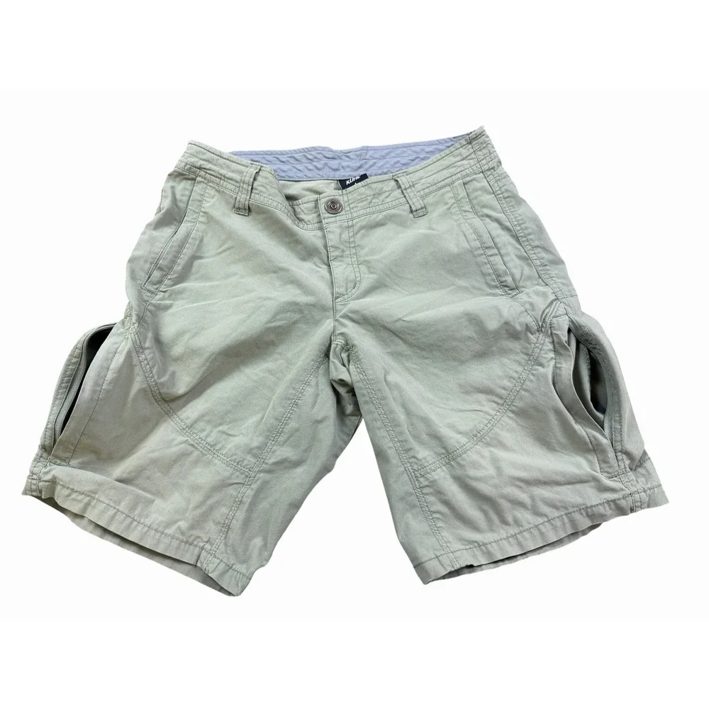 Kuhl Cargo Shorts Womens Size 4 Green Hiking Camping Zipper Pockets